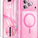 BERFY for iPhone 17 Pro Case for Women, Compatible with MagSafe, Clear Glitter Shockproof Protective Case, Anti-Yellowing, with Screen Protector & 3 Diamond Camera Lens Covers 6.3", Sparkle Hot Pink