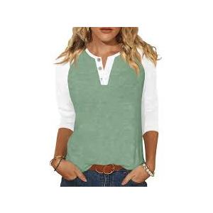 ANRABESS Womens Tops Short Sleeve Henley Shirts Summer V Neck Color Block Tunic T Shirts Casual Blouses Work Trendy Clothes Medium Light Green, Medium