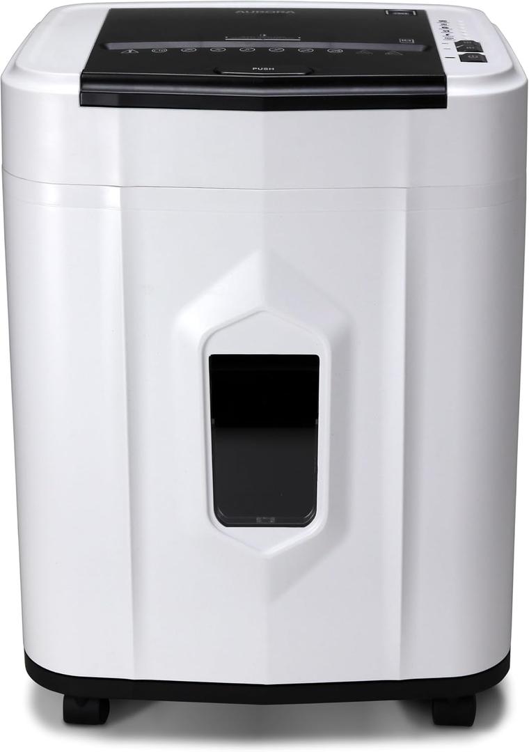 Aurora Professional Grade 120-Sheet Auto Feed Micro-Cut Paper and Credit Card Shredder with 5 Gallon Pullout Basket / 30 Minutes/Security Level P-4 (White/Black)