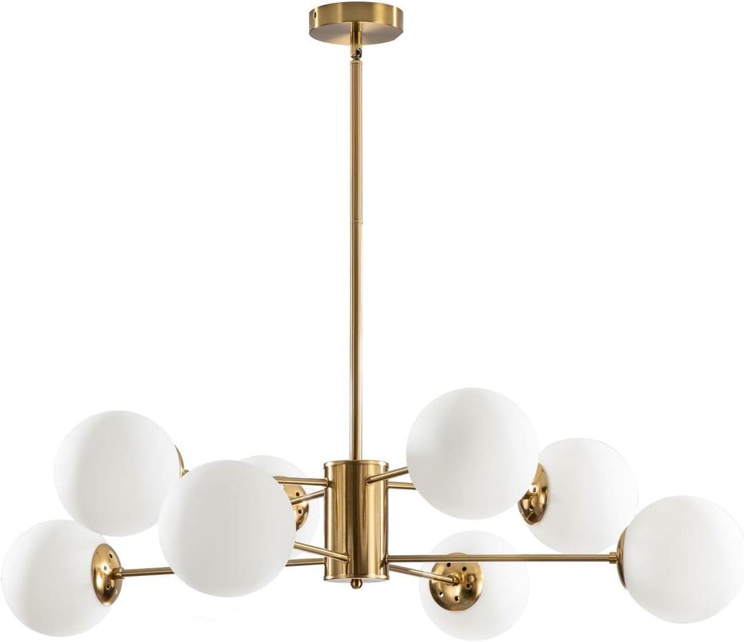 KCO Lighting 8-Light Glass Sputnik Chandelier Light Modern Gold Chandeliers Pendant Light Fixture Vintage Globe Ball Ceiling Flush Mount Light Fixture Kitchen Island, 36.6"L x 36.6"W x 9.6"H