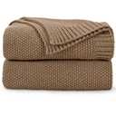 CozeCube Caramel Brown Throw Blanket for Couch, Soft Cozy Cable Knit Throw for Bed Sofa Living Room, Lightweight Warm Decorative Farmhouse Christmas Blanket, 50"x60", Light Brown, Single