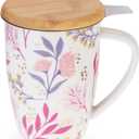 Pinky Up Bailey Ceramic Tea Mug and Loose Leaf Tea Infuser, Loose Leaf Tea Accessories, Tea Tumbler Cup, Botanical Design, 12oz
