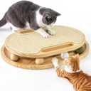 ZOMISIA Cat Scratcher with Ball Track Toy, Sisal Scratch Pad for Indoor Adult Cats, Wooden Interactive Cat Puzzle Toys for Kitten Mental Stimulation Self Play Home Enrichment