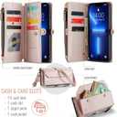 Strapurs Wallet Case Compatible with iPhone 13 Pro Max RFID Blocking 10-Card Holder Soft PU Leather Magnetic Snap Shoulder Strap Zipper Pocket Phone Case Fit for iPhone 13 Pro Max - Rose Gold