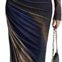 Women 's Long Sleeve Dress Tie Dye Ruched Mesh Slim Fit Bodycon Maxi Dresses S