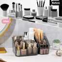 DASITON 5 Slots Makeup Brush Holder, Acrylic Make Up Brush Holder Organizer for Vanity, Bathroom Countertop, Small Makeup Organizer Brush Cup Cosmetic Brushes Storage, Pen Holder for Desk (Grey L)