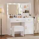 YITAHOME Vanity Desk with Mirror, Makeup Vanity Set with Power Strip, 9 Dimmable Bulbs, Drawers, Cabinet, Shelves, and Stool, 3-Color Adjustable Lighting, Elegant Vanity for Dressing Room, White