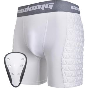 COOLOMG Boys Youth Baseball Sliding Shorts with Athletic Cup Padded Slider Short for Softball Football Lacrosse Hockey (Medium, White)