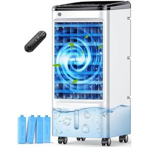 FANCOLE Windowless Portable Air Conditioners with 4 Ice Packs, 12H Smart Timer for Auto-off, 26Ft Remote, Top Fill Dual Tank, 3Speeds Evaporative Air Cooler, 70°Auto Swing Swamp Cooler Air Conditioner