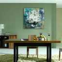 Anolyfi Bathroom Botanical Florals Prints Wall Art Rustic White Flowers Plants Canvas Painting Teal Picture Abstract Artwork Framed for Nursery Bedroom Living Room Kitchen Office Home Decor 20"x20"