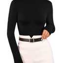 MANGOPOP Long Sleeve Body Suit Mock Turtle Neck Fleece lined Zip Up Bodysuit for Women Ribbed Deep V Sexy Bodysuit Shirts, Black, Small