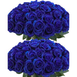 50pcs Artificial Roses Flowers in Bulk,Realistic Silk Fake Rose with Long Stem for Wedding Centerpieces Bouquet Party Floral Arrangement Home Decoration(Royal Blue)