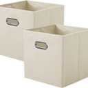ShellKingdom Storage Bins, Foldable Fabric Storage Cubes And Cloth Storage Organizer Drawer with Metal Handle For Closet And Toys Storage, 11 X 10.5 X 10.5 INCH, 2 Pack (Beige)