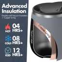 GRANDTIES Insulated Coffee Mug with Handle - Sliding Lid for Splash-Proof 16oz Wine-Glass Shape Thermal Tumbler with Double Walled Vacuum Stainless Steel to Keeps Beverages Hot or Cold-Stone Grey