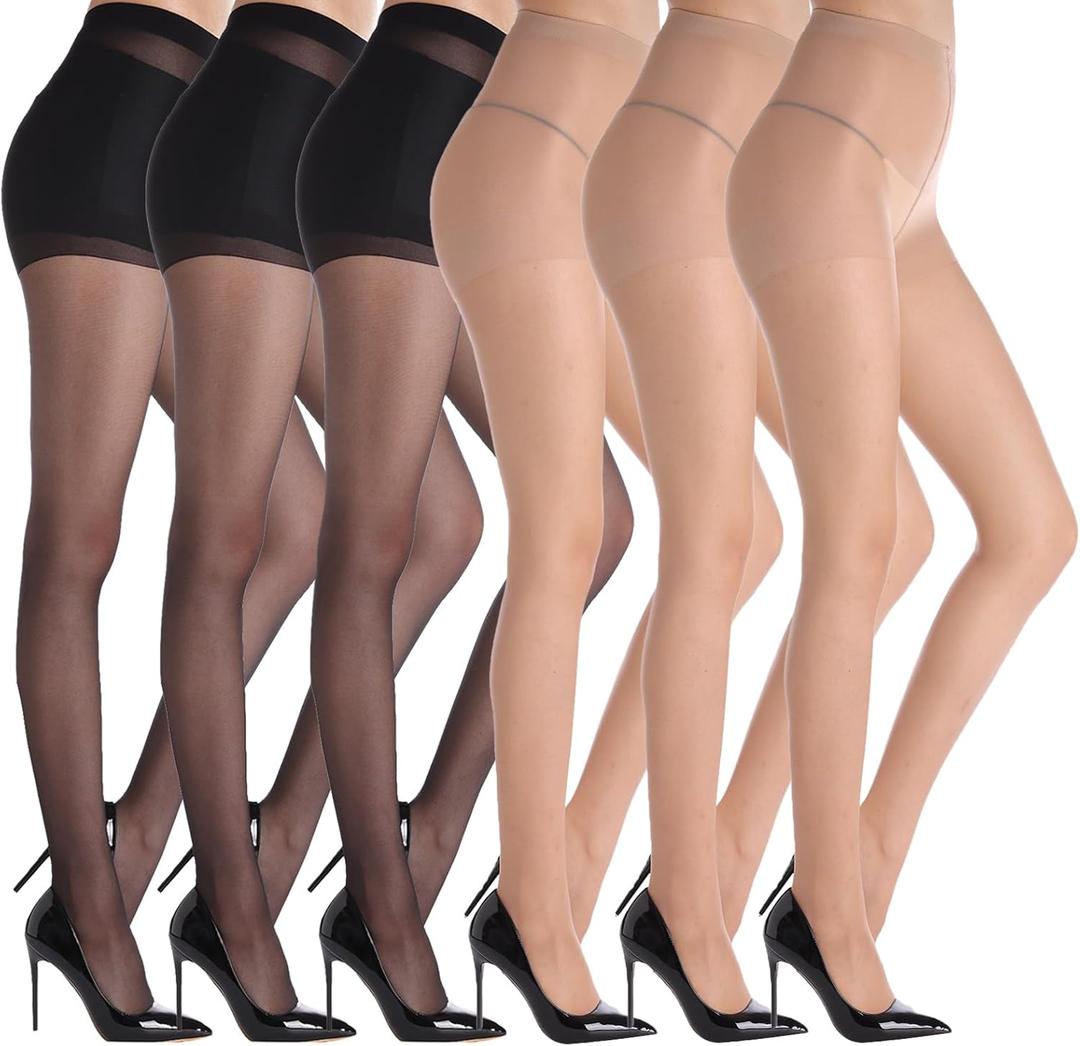 YAGAXI 20D Sheer Tights for Women - 6 Pairs Women's Control Top Pantyhose (S)
