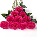 DuHouse 10pcs Silk Roses Artificial Flowers Fake Rose for Arrangement Wedding Party Home Decoration (Fuchsia)