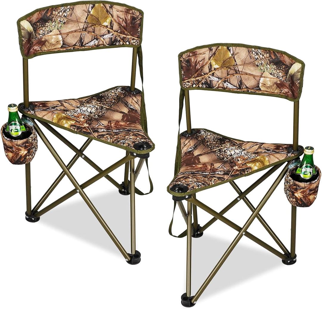 2 Pack Camo Hunting Chairs, Folding Tripod Camping Chair with Backrests, Portable Lightweight for Blinds, Fishing, Hiking, Golf Watching