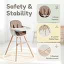 Mallify 3-in-1 Wooden High Chair, Convertible High Chairs for Babies and Toddlers, Baby Highchair with Adjustable Legs & Dishwasher-Safe Tray, Sleek Hardwood & Premium PU Cushion, Brown