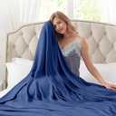 DANGTOP Cooling Blankets for Hot Sleepers, 100% Rayon Absorbs Body Heat to Keep Cool on Warm Night, Ultra-Cool Lightweight Blanket(90x90 inches, Navy Blue)