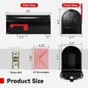 Black Metal Mailbox, Galvanized Steel Mailboxes for Outside Post Mount, Standard Medium Capacity, 20 x 8.7 x 6.7 Inches
