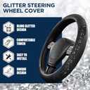PIC AUTO Steering Wheel Cover, Black Sparkly Crystal Bling Glitter with Leather, Universal Fit 14.5"-15.5" Car Steering Wheels for Girls & Women, Anti-Slip Wheels Cover for Cars, Trucks, Van, SUVs
