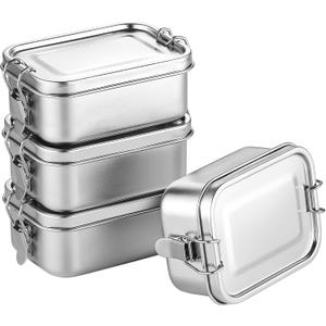 Stainless Steel 4-Pack Food Storage Containers Set Lunch Boxes,|Reusable Metal Lunch Snack Boxes Food Prep Container with Lids Freezer & Dishwasher Safe | 550 ml | BPA-Free Plastic-Free