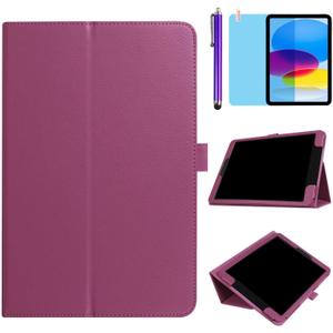 Case for iPad 10.9 inch 2022 (iPad 10th Generation Release A2696 A2757 A2777), Slim Leather Folding Stand Full Protective Cover Case,with Stylus Pen,Screen Film (Purple)