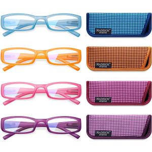 Madison Avenue 4 Pack Multicolor Blue Light Blocking Reading Glasses for Women, Flexible Spring Hinge Readers +1.0
