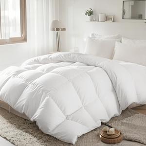 Beautyrest Goose Down Fiber Comforter Queen Size, 100% Cotton, Hotel Collection Luxury Duvet Insert, 55oz High Bulkiness Extra Warmth White Bedding Comforters for Winter and Cold Weather, 90''x90''