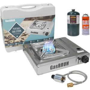 Propane or Butane Stove with Windblocker,Dual Fuel 10000BTU Stainless Steel Portable Camping Stove with CarryCase,Portable Gas Stove for Camping,Tailgating,Outdoor Cooking,Emergency(Fuel not included)