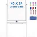 Rolling Whiteboard, 40" x 24" Magnetic Mobile White Board, Double Sided Dry Erase Board with Stand, Standing Whiteboard Easel on Wheels for Home School, Office and Classroom