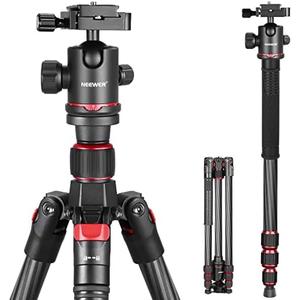 NEEWER 66"/168cm Carbon Fiber Tripod for Camera with 360° Panorama Ball Head, 1/4" Arca QR Plate, Portable Bag, Compact Travel Tripod Monopod for DSLR Video Camcorder, Max Load 26.5lb/12kg, N55C
