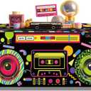 Frienda 6FT 80s 90s Theme Tablecloth 80s Birthday Table Cloth Retro Radio Table Cover Hip Hop Party Decoration 90s Theme Supplies for Back to 80's 90's Hip Hop Birthday Party Decor Supplies