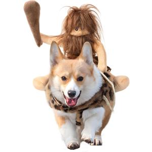 DELIFUR Dog Halloween Costume Funny Dog Cowboy Riding Costume Pet Costume Cat Suit Cowboy Rider Style for Small Medium Large Dogs (Primitive Man, Medium)