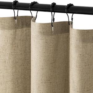MIULEE Extra Long Linen Shower Curtain 90 Inches with 12 Metal Hooks Boho Farmhouse Heavy Buttonhole Fabric Shower Curtain Set Waterproof Thick Cloth Neutral Curtains for Bathroom W72*L90, Khaki