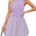 ZESICA Women's Summer Bubble Sleeveless Boat Neck Mini Dress 2026 Ruched Waist A Line Short Cocktail Party Club Dresses Purple Small (Purple, S)