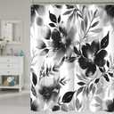 Floral Shower Curtain, Black Watercolor Flower Shower Curtains for Bathroom, Modern Minimalist Waterproof Fabric Bath Decoration 72x72 Inch