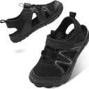 LeIsfIt Kids Sandals Boys Girls Wide Sandals Non-slip Toddler Water Sandal Shoes Lightweight Barefoot for Beach Swim Hiking (1 Big Kid, Black)