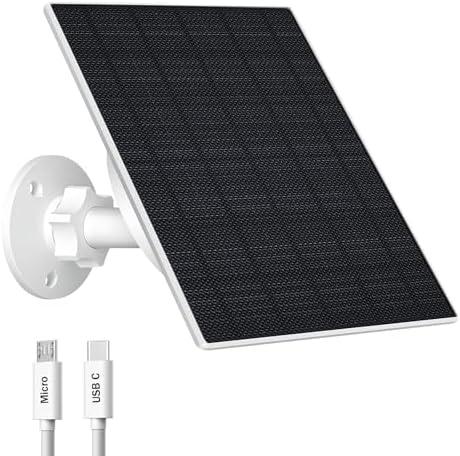 Zivif 10W Solar Panel for Security Camera, 10400mAh Built-in Battery, 5V Outdoor Solar Charger with USB-C & Micro-USB Port, IP66 Waterproof, 360° Adjustable Mount