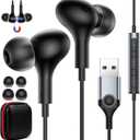 USB Headset with Microphone for PC Laptop,7.5ft USB A Headphones Earbuds for Computer with in-Line Control Noise Cancelling Lightweight Wired Computer Headphones for Dell/HP Zoom School Class,Black