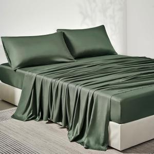 JELLYMONI King Sheet Set, Luxury Rayon Derived from Bamboo, Cooling Bed Sheet Set - Ultra Soft, Breathable, Eco-Friendly, Hypoallergenic - 4 Piece Sheets & Pillowcases, Forest Green