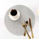 Pearl Round Placemats Set of 4, 15-inch Anti-Slip Tablescapes Decorations Sparkling Bling Rhinestones Silver Placemat for Nightstand Tablecloths Centerpiece Standing T-Lights Candles Vases Mat