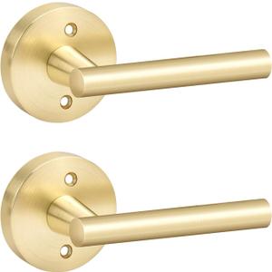 Goldenwarm 2 Pieces Gold Dummy Door Handle, Non-Turning Brushed Gold Door Handles for Bifold Closet Doors, Single Side Lever Heavy Duty Round Modern Door Handle (1 Pack)
