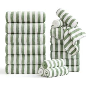 Smuge 18 Pcs Bath Towel Set, Include 6 Bath Towel Sheets, 6 Hand Towels and 6 Washcloths - Highly Absorbent Quick Dry Microfiber,Ultra Soft Bathroom Towel Set with Hanging Loop - Light Green