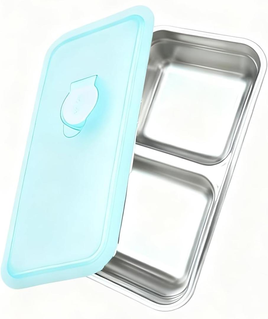 2 Pack Stainless Steel Snack Containers, Grab and Go Snack Containers Reusable, Double Compartment Food Storage Containers with Lids, Outdoor Camping and Daily Use (Double Compartment)