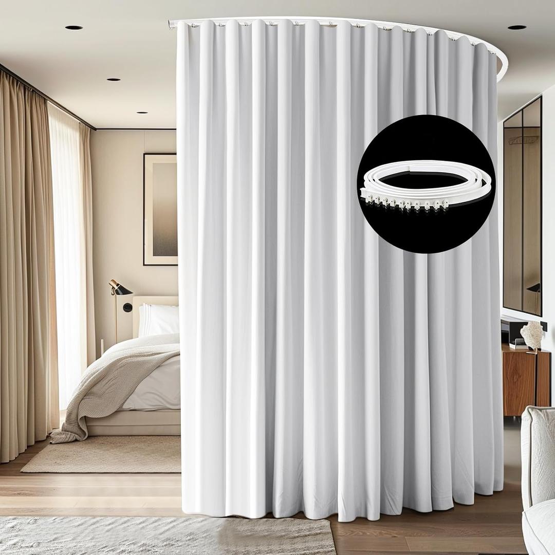 Room Divider Ceiling Mounted Curtains Track Sets Extra Wide Blackout Curtain Flexible Tracks for Bedroom Privacy Partition Separator, 1 Panel White Drape and White Rail, W8.3 x H7ft