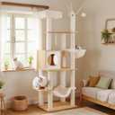 Hey-brother Wooden Cat Tree, 66.1" Cat Furniture with Scratching Posts, Modern Cat Tower with hammocks, Toys, cat condo, Walnut MPJ120WB