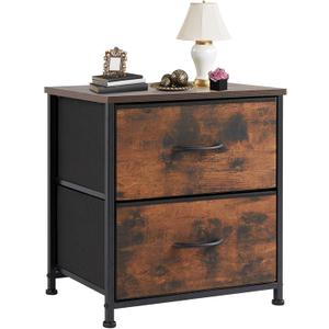 DUMOS Nightstand Small Dresser with 2 Fabric Drawers Side Bedroom End Table Kids Bedside Storage Furniture for 20 inch Tall Night Stand for Closet, Entryway, College Dorm, Rustic Brown, 11.8"D x 18"W x 20"H