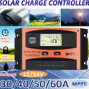 30A Solar Charge Controller,MPPT Solar Charger Controller, 12V/24V Solar Panel Intelligent Regulator with Dual USB Port and PWM LCD Display