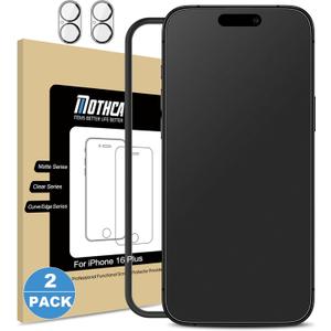 Mothca 2 Pack Matte Glass Screen Protector for iPhone 16 Plus [6.7 inch] + 2 Pack Camera Lens Protector, AntiGlare & AntiFingerprint Case Friendly Tempered Glass Film, Bubble Free, Smooth as Silk